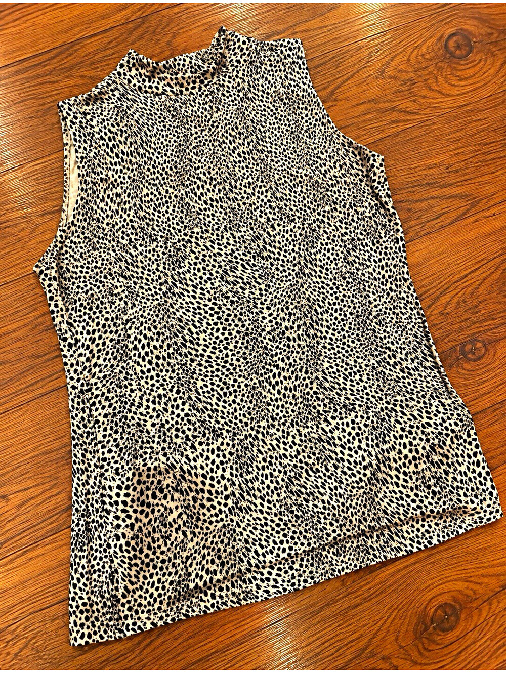 Women’s Sleeveless Mock Neck Leopard Print Knit Tank Stretch Size Small Y2K